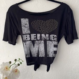 I ♥️ Me black crop shirt - Sparkly gold metal beads -Size Small